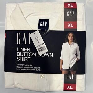 GAP Women Linen Button Down Shirt Long Sleeve Relaxed Fit White XL